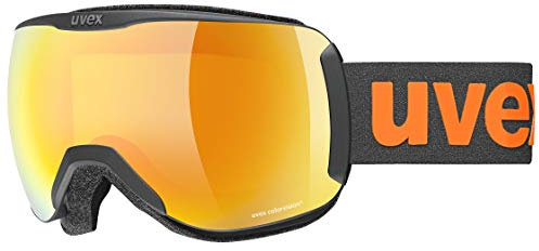 uvex downhill 2100 CV - Skibrille für Damen und Herren - konstraststeigernd - verzerrungs- & beschlagfrei - black matt/orange-yellow - one size