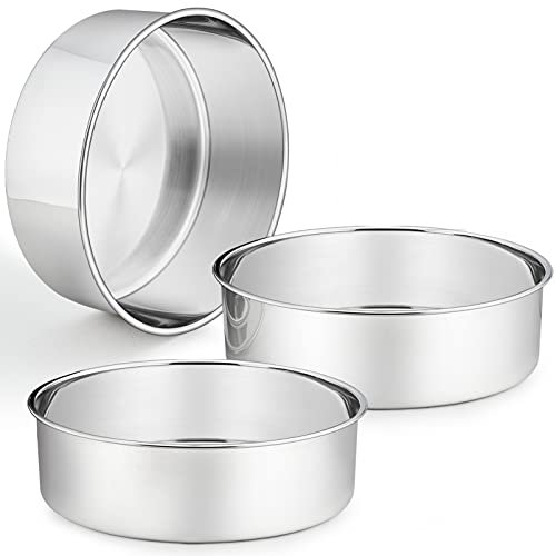 Homikit 8 x 3-Inch Deep Cake Tin Set of 3, Stainless Steel Cake Mould Round Cake Pan for Baking, Birthday Christmas Wedding Layer Cakes, One Piece Design, Mirror Finished & Dishwasher Safe