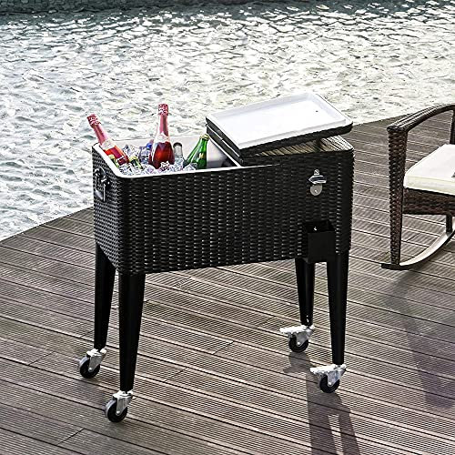 Beauty.Scouts Kühlbox Nora Rattan schwarz auf Rollen 92 x 43 x 89 cm Rattan-Look Rattan-Optik Kühler Getränkekühler Getränkeaufbewahrung Getränkebox