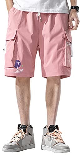 ORANDESIGNE Hommes Shorts Bermudas Casual avec Poche Coton Cargo Décontracté A Rose M
