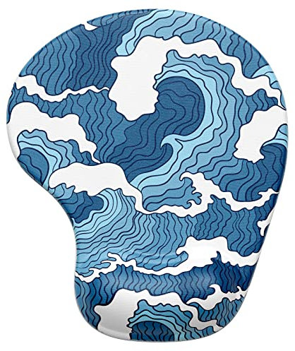 Hsurbtra Tapis de Souris, Ergonomique Tapis de Souris Gamer avec Repose Poignet en Gel, Portable, Parfait pour Ordinateur, Bureau, Travail, Océan Bleu