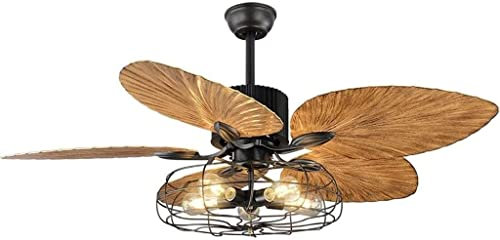 SYXL Lustre Ventilateur de plafond tropical de 52 pouces, lumière de ventilateur de cage industrielle avec lumière 5 lumières et 5 pales de palmier, lustre d'intérieur télécommandé Intérieur