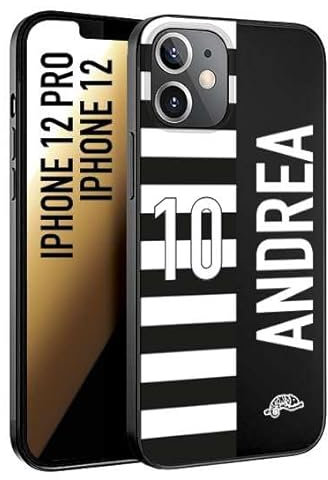 CUSTOMIZZA - Custodia cover nera morbida in tpu compatibile per iPhone 12-12 PRO personalizzata calcio football nome e numero calciatori bianconera