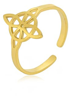 Hexenknoten Ring, verstellbarer Ring, irischer, keltischer Knoten, heidnischer Wicca Ring, offener Ring, viel Glück, Schutzamulett, Schmuck für Frauen und Mädchen (Gold)