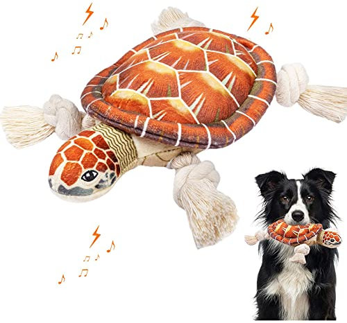 Pubialo Hundespielzeug für große Hunde, süßes quietschendes Hundespielzeug mit knisterndem, mit Papier gefülltem Plüsch-Hundespielzeug für Welpen, kleine und große Hunde (Umber, Schildkröte)