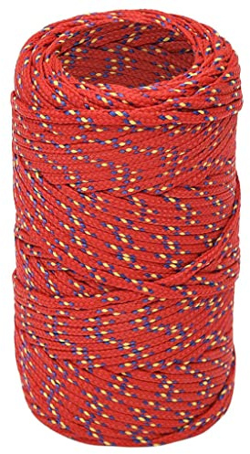 vidaXL Red Boat Rope - 2mm Thick, 50m Long Polypropylene Rope for Sailing, Boating, Camping and Fishing - Durable, Weather-Resistant and Easy to Handle