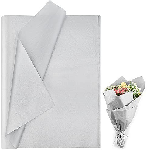 OTMVicor Silbernes Seidenpapier, Kunst- und Bastelpapier für Kinder, metallisches Geschenkpapier, 50 Blatt, 35,6 x 50,8 cm, für Hochzeit, Geburtstag, Jubiläumsfeier, Valentinstag-Dekoration