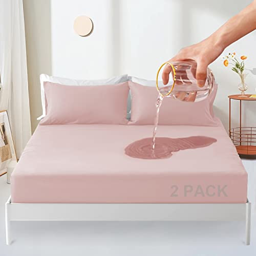 Sufdari Matratzenschoner wasserdicht 90x200cm spannbettlaken, Atmungsaktive Matratzenauflage, Inkontinenzauflage, Wasserundurchlässiger Matratzen-Schutz Nässeschutz Spannbetttuch -Rosa(2 Stück)