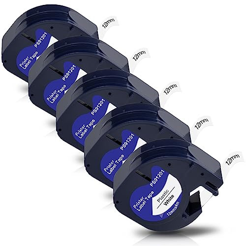 Pristar Kompatible Schriftband als Ersatz für Dymo Letratag Etikettenband 91221 S0721660 Kunststoff Bänder 12mm x 4m 91201 Schwarz auf Weiß für Dymo Letratag XR LT-100H LT-100T 200B Beschriftungsgerät