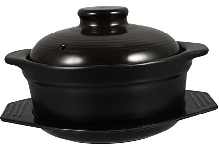 Happyyami 1 Jeu Pot D'argile En Céramique Plat Asserole Avec Couvercle Une Cocotte Pots Chauds En Argile Marmite En Céramique Tajine En Fonte Action Marmite En Pierre Spodumène Avec Plateau