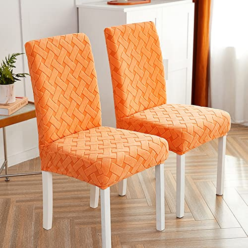 Odot Stuhlhussen Esstisch Mit 6 Stühlen Set, Schicker Jacquard Stretch Stuhlhussen Hussen Abnehmbarer Waschbarer Stuhlbezug Sesselbezug für Hotel,Bankett,Restaurant,Haus (4er Set,Orange)