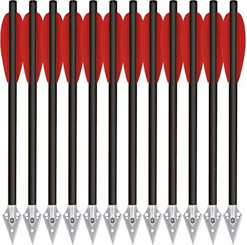 HUNTSPM 6,3 Carbon Armbrust Bolzen Pfeile mit Stahl Jagdspitze für 50 lb / 80lb Pistole Armbrust Präzisionsziel kleine Jagd,Mini Armbrustbolzen Armbrustpfeile Pistolenarmbrust Bolzen (12stk rot)