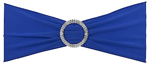 PATIKIL 13 x 5 Stretch Chair Sashes Bows, 25 Pack Elastic Chair Bands Sashes with Buckle Slider for Wedding Banquet Decorations, Blue