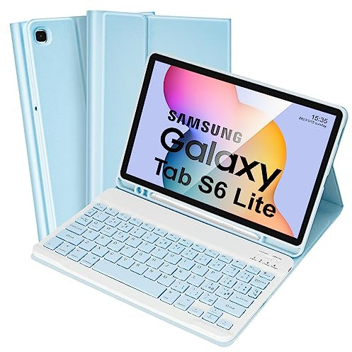 SOPPY Custodia per Tastiera Samsung Galaxy Tab S6 Lite, Italiano QWERTY, Custodia con Tastiera Rimovibile per Samsung Tab S6 Lite 10.4 2020 (SM-P610/P615), 2022 (SM-P613/P619), Azzurro