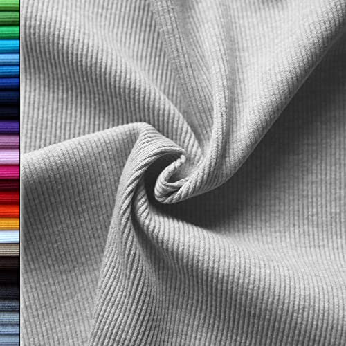 Bündchenstoff Gerippt XXL Breit (105cm - 120cm) - über 25 Farben - Stoffe Rippe - ab 25cm Länge - Öko-Tex Standard 100 Farbe Hellgrau Melange