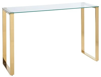 Beliani Console Dorée en Acier et Verre Trempé 75 x 40 cm Moderne Glamour Couloir Tilon