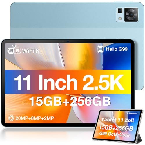 DOOGEE T30 PRO Tablet 11 Zoll, 2.5K Display Helio G99 Octa-Core 15GB RAM 256GB ROM (2TB TF) Tablet, 8580mAh/33W Android Tablet, 2560x1600, 20MP Dual SIM 4G LTE +5G WiFi Tablet PC Widevine L1, Blau