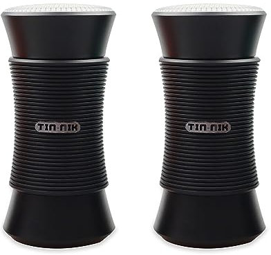 Tin- Nik Pair of Portable True Wireless Stereo (TWS) Bluetooth Speakers with Dynamic LED Light, Bluetooth Music, Hand-free Call, AUX Mode, up to 12 hours of playtime for Indoor Outdoor in Black