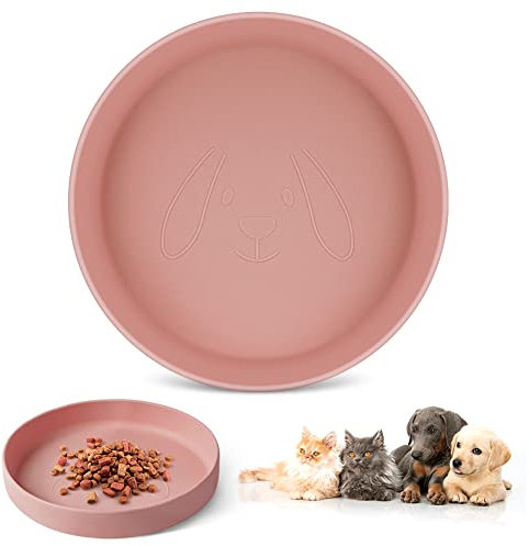 Adiwo Multifunctional Flat Food Bowls for Cat and Dog, Silicone Grade - Dry & Wet Food, Water Bowl (Pink)