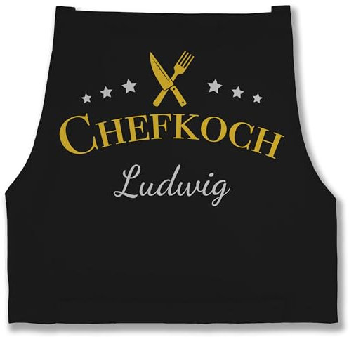 Schürze - Kochschürze Herren Männer - Chefkoch mit Name I Geschenk Hobbyköche I Geschenk Kochen - 85x69 - Schwarz - schürzen küche koch chef männerschürzen kochschuerze hobbykoch schürtze