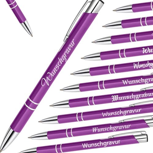 polar-effekt 1 Kugelschreiber aus Metall mit Gravur in Lila - Werbekugelschreiber mit Namen - Geschenke zum Jubiläum - Stifte mit blauer Schreibmine