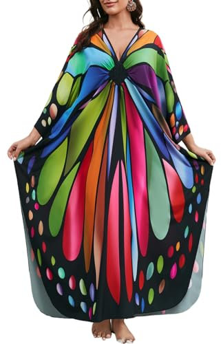 Bsubseach Kaftan Kleider für Frauen Plus Größe Kaftane Lange Strand Badeanzug Cover Up Sommer Loungewear Bunter Schmetterling