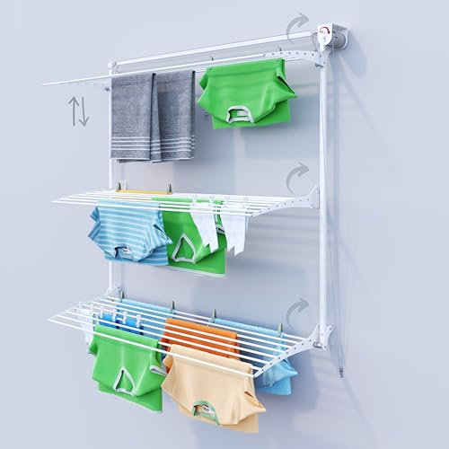 foxydry Tower Wand-Wäscheständer, vertikaler Wandtrockner, einziehbarer Wäscheständer für Innen und Außen, 152 x 52 x 137 cm (152 x 52 x 137 cm, rechtsweiß)