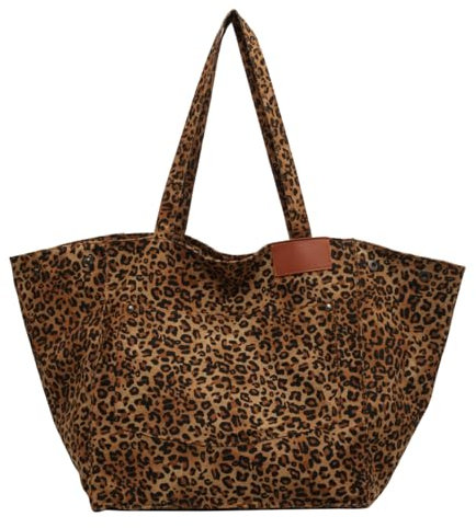 Youlity Tote Bag Damen Canvas Tasche Groß Schultertasche Shopper Handtasche Leopardendruck Umhängetasche Hobo Laptop Tasche für Alltag Büro Schulausflug Einkauf (Braun)