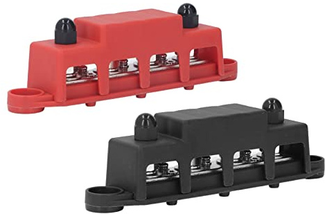 Barra Collettrice 4 Terminali M8 Max 48 V 250 A, 2 Pezzi Rosso Nero | Raccoglie Cavi Ordinatamente Evitando Grovigli, Corpo In Abs E Ottone Per Conduttività Stabile