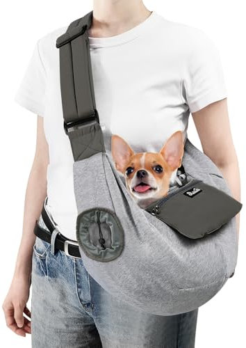 Eyein Hundetragetasche, atmungsaktiv Hundetasche für Kleine Hunde bis 3.6KG, Verstellbare Freisprechanlage Tiertransporter mit Sichtfenster für den Außenbereich und Spaziergänge, Grau, S