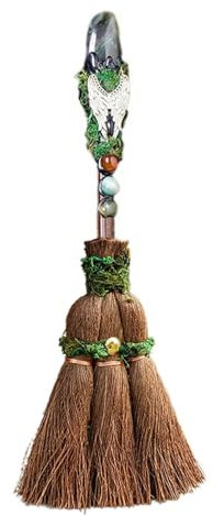 Anloximt Escoba de Bruja de, Escoba de Brujas de Halloween - Escoba pequeña de Natural Escoba de Altar Wiccan,Decoración Ritual Wiccan compacta para el hogar, decoración de Escoba en Miniatura para