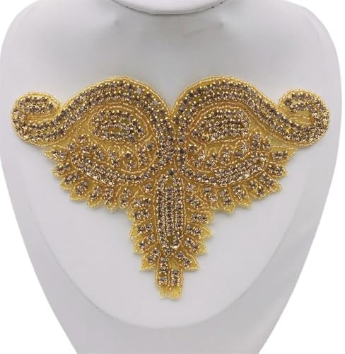 2 pezzi di strass applique ferro da stiro su rifiniture for abito da sposa cintura motivo(Gold)