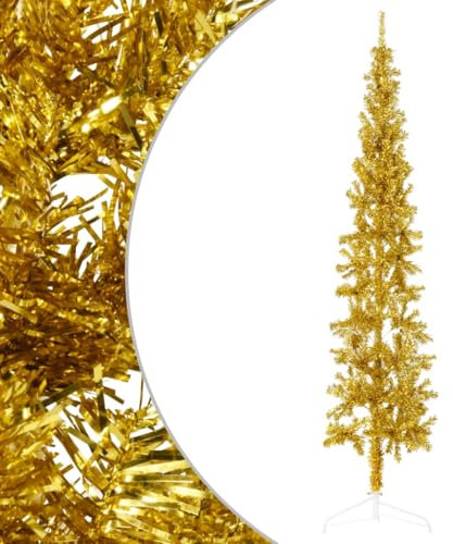 puraday Künstlicher Weihnachtsbaum Golden 240 cm Höhe PVC-Material Halb-Weihnachtsbaum Platzsparend Wand Christbaum Innen- und Außenbereich Wirtschaftliche Weihnachtsdekoration Festliche Tage