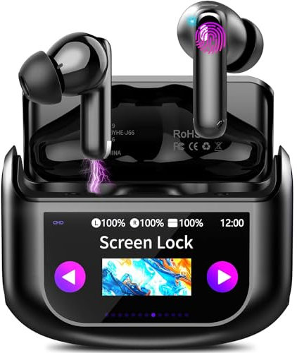 QXUFV Bluetooth Kopfhörer mit Touchscreen, In Ear Kopfhörer Kabellos Bluetooth 5.4 mit ANC/ENC Noise Cancelling Mic, 48Std Tiefer Bass Earbuds mit 5 EQ-Modi, USB-C, IP7 Wasserdicht Ohrhörer, Black