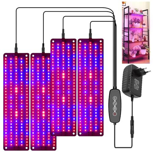 Laybasic 4Stück Pflanzenlampe LED, Vollspektrum Grow Lampe mit 600LEDs, Pflanzenlicht mit Zeitschaltuhr, Dimmbar Wachsen licht für Zimmerpflanzen, Setzlinge, Unterschrankpflanzen, Grow Zelt, Gemüse