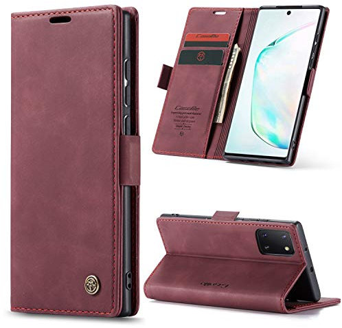 Phernykas Handyhülle für Samsung Galaxy Note 10 Lite Hülle Leder,Magnetische Klapphülle mit kartenfach und Standfunktion Smartphone Schutzhülle Lederhülle Samsung Note 10 Lite Flip Book Case (Rot)