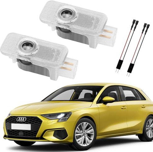 AutoQi Für Audi A3 8P 8L 8V A4 B6 B7 B8 B9 A5 A6 4K 4G A7 Q2 Q3 Q5 Q7 LED Projektor Einstiegsbeleuchtung Tür Logo Laser Türlicht, 2 STK (4 Ringe + Schriftzug)