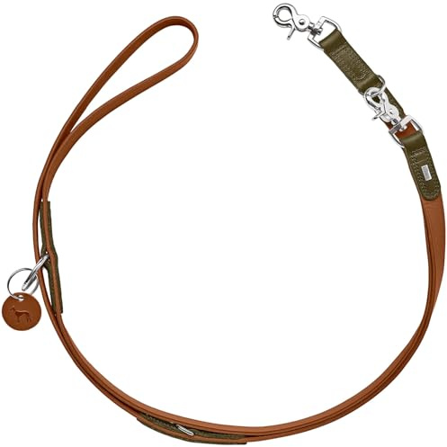 HUNTER Lemvig Verstellbare Führleine | Leder, 3-fach verstellbar, Made in Germany, Farbe: Cognac/Oliv, Größe: 15/200