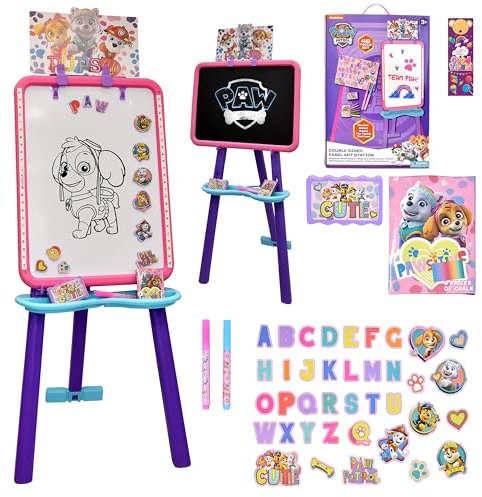 Paw Patrol Stehende Kunststaffelei für Kinder, Kleinkinder, trocken abwischbar, magnetisch, Kreidetafel, Zubehör und Lesezeichen