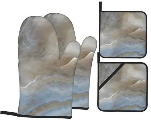 4pcs Oven Mitts And Pot Holders Sets - Onyx Stone Pale Blue - Insulated Microwave Oven Mitts And Cooking Mitts, Anti-Skid Oven Gloves Set With Hot Pads, For Cooking, Baking, Grilling