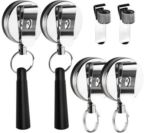 4 Stück Stifthalter, Heavy Duty Einziehbarer Bleistifthalter mit 65cm Zugseil, Silikon Metall Stift Clip, für Schreiner Bau Architekten Kellner Büroangestellte Arzt Krankenschwestern, 2 Styles