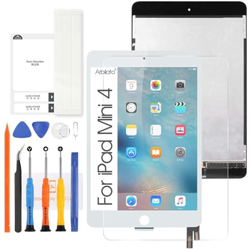 Arbilato Schermo di ricambio per iPad Mini 4 7.9 2015, schermo LCD touch screen digitizer pannello di montaggio completo in vetro con kit di riparazione per iPad Mini4 A1538 A1550 (bianco)