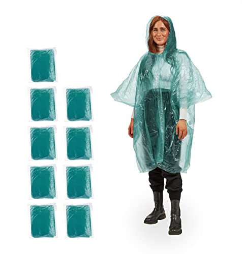 Relaxdays Regenponcho Einweg, 10er Set, Einmal Regencape mit Kapuze, Erwachsene, Notfallponcho Damen & Herren, Farbwahl