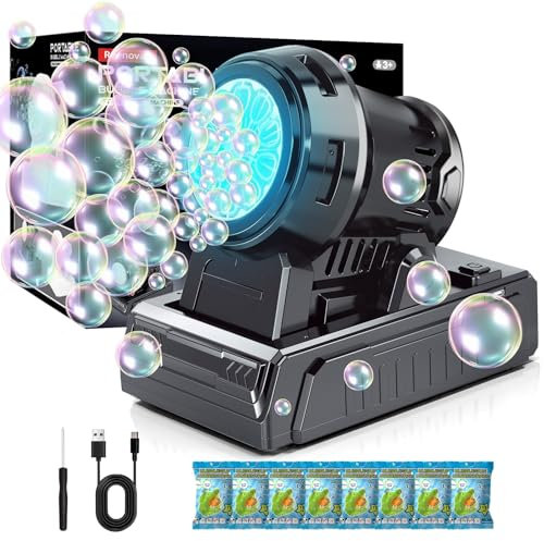 Tecnock Plug in Automatic Bubble Machine 3 Charging Methods Leak Proof Bubble Blower 20000+ Big Bubbles Per Min Portable 10 Holes Bubbles Maker for Outdoor Wedding Birthday Party