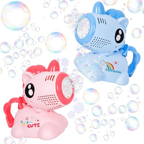 Risingor Unicorno Pistola a Bolle per Bambini, Macchina di Sapone Portatile 10000+Bolla/Min con LED Luci 10 Fori Spara Bolle di Sapone Automatico per Feste All'aperto Matrimonio Pasqua, Blu