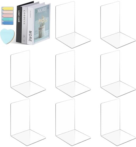 BBWELL 8 Stück Transparenten Acryl-Buchstütze,Buchstütze mit Haftnotizen und Indexaufklebern,KlarerBuchständer,Geeignet für Schule,Zuhause,Büro,Bibliothek,Schreibtischorganisation Buchstützes