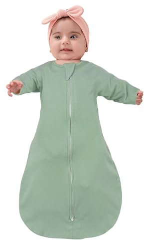 ZIGJOY Shark-Fin Transition Swaddle 1.0 Tog Baby Sleeping Bag 6-12 Months Baby Swaddle Blanket 100% Cotton Newborn Sleep Bag for All Seasons, Green