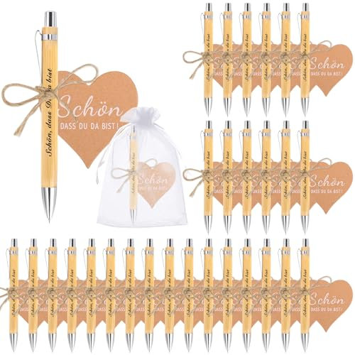 Zidoley 30 Stück Gastgeschenke Hochzeit Holz Kugelschreiber Schön Das du da Bist Gastgeschenke Geburtstag Druckkugelschreiber Geschenkset für Hochzeit Kommunion Taufe Geburtstag Geschenk