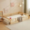 LALAHO 2-in-1 Bodenbett Montessori Kinderbett mit freien Toren, 140×200 cm Herausfallschutz & Lattenrost | Gitterbett, Kinder-Jugendbett, Einzelbett | bis 300 kg Tragfähigkeit, umbaubar（Natur）