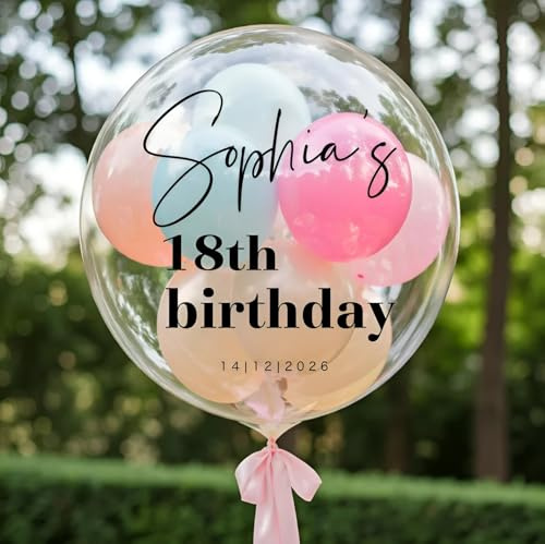 Personalisierbarer Jumbo-Luftballon 46 cm / 61 cm / 91 cm | Personalisierbarer Folienballon mit Aufkleber für Hochzeiten, Geburtstage, Abschlussfeiern | Personalisierte transparente Luftballons inkl